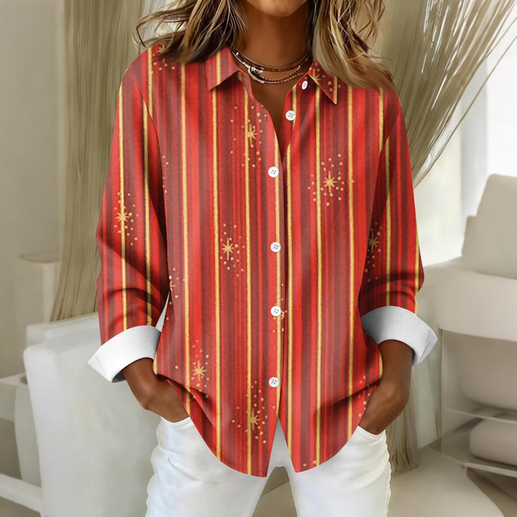 Women's Shirt Blouse Christmas Print Button Long Sleeve Casual Basic Shirt Collar Regular Top