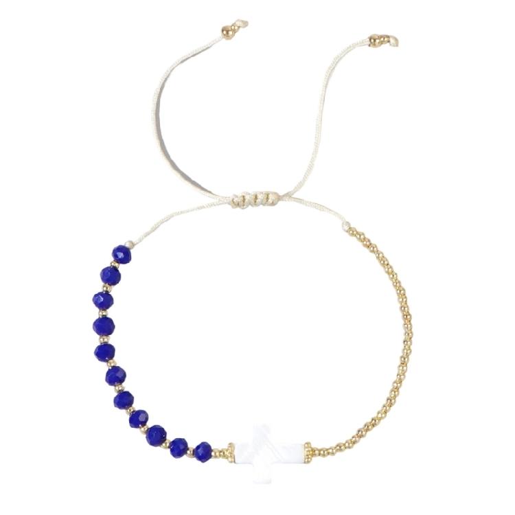 Crucifix Beaded Bracelet Bohemian Style Wristband Multicolor Crystal Beads Bangle For Women Casual Accessories