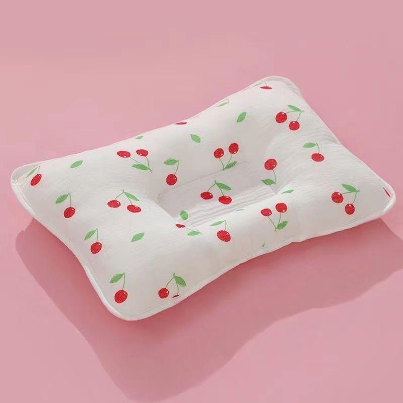 Baby Pillow Pure Cotton Gauze Baby Styling Pillow Lace Cotton Newborn Head Anti-Bias Head Correction Low Pillow 0-6