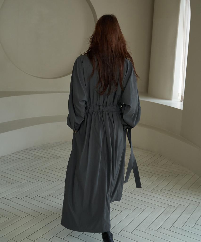 Dijainowol Collared Shirred Long Maxi Dress_Charcoal