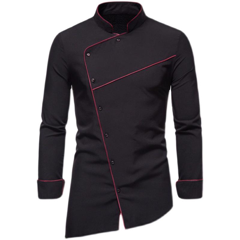 Men's European Style Long Sleeve Solid Color Stand Collar Dress Shirt, Plus Size.