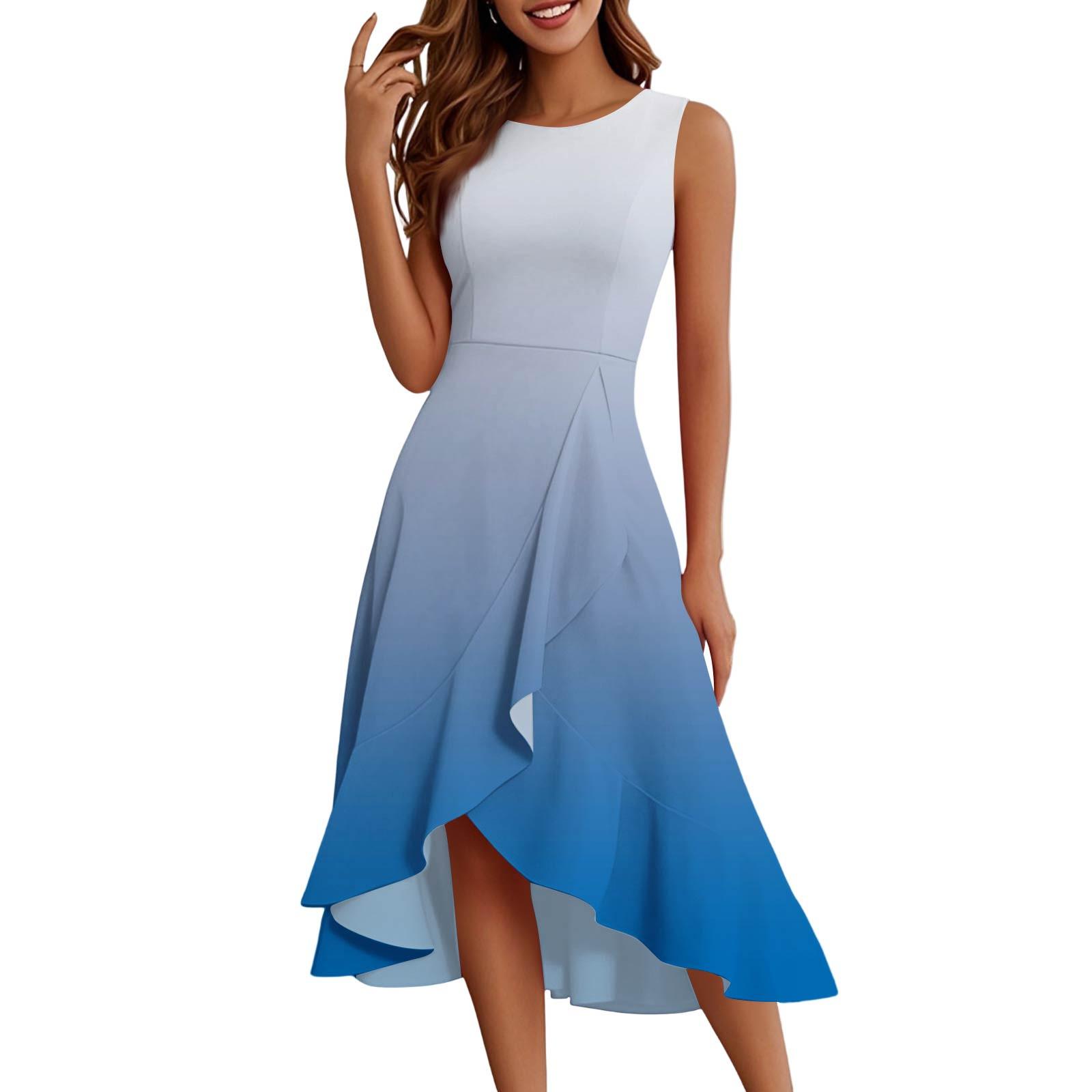 

Женские модные повседневные платья без рукавов с круглым вырезом и принтом, элегантные, темпераментные, с оборками M