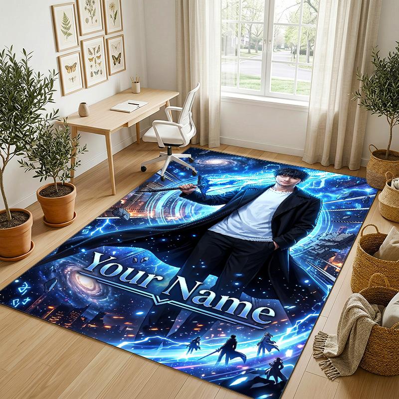 Personalized Crystal Velvet Carpet,Solo Leveling Custom Printed Name, Plush Area Rug For Home Indoor Decor