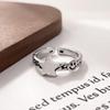 Korean-Style Silver Smiley Face Adjustable Ring - Retro Star Hip Hop Women's Fashion Jewelry