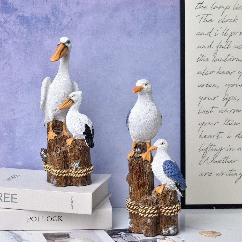 Waterproof Resin Seagull Figurine Handmade Small Sea Bird Statue Pelican Seahorse Ornament  Nursery