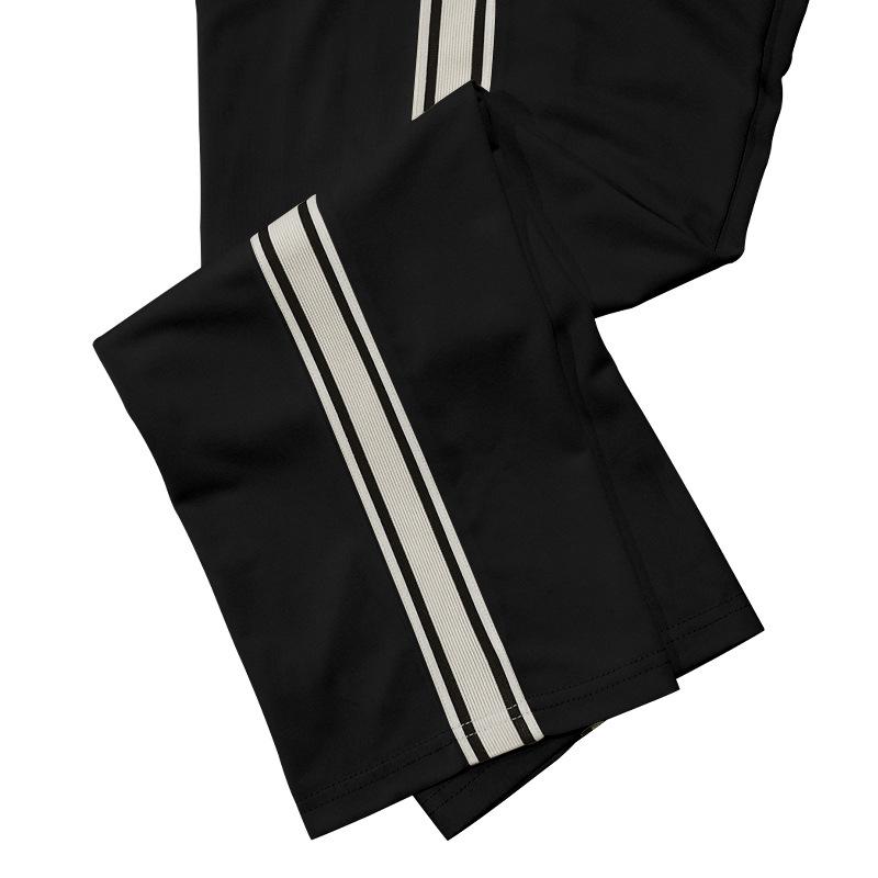 Men's Black & White Striped Patchwork Streetwear Fitness Pants