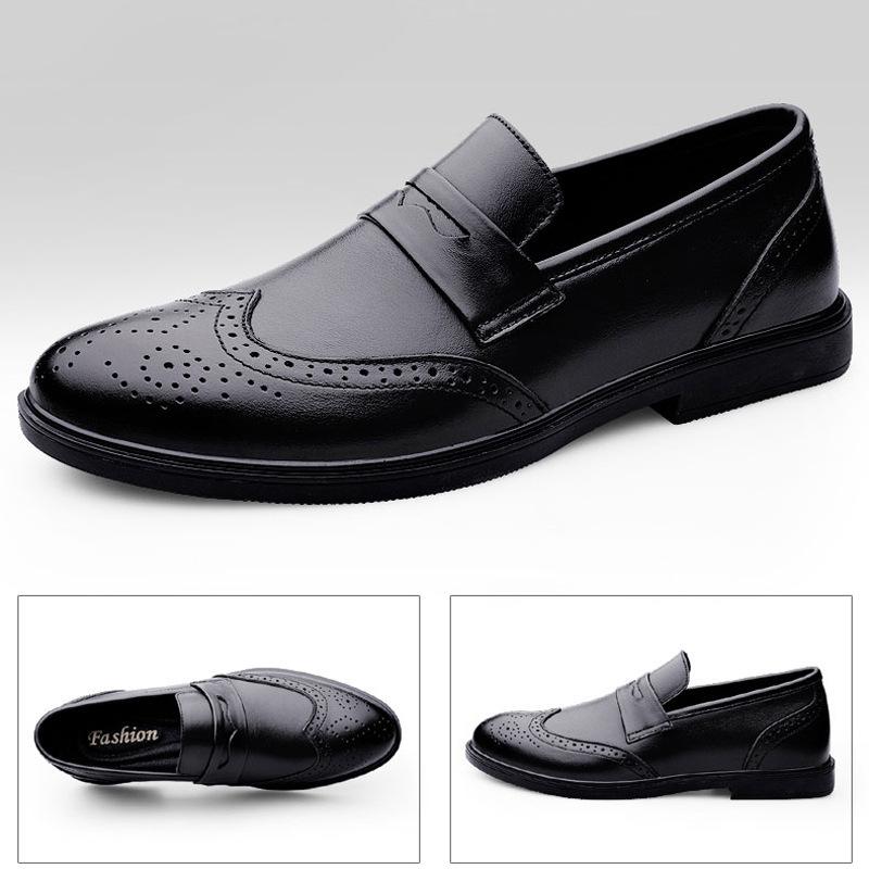 Men's Brock Heightening Shoes Business Dress Casual Leather Shoes British Wedding Shoes Korean Version Engraved Men