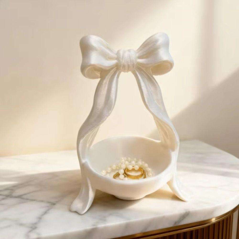3D Bow-Shaped Storage Tray Plastic Multifunctional Desktop Storage Rack Jewelry Dish for Ring Earrings Living Room Bedroom Decor