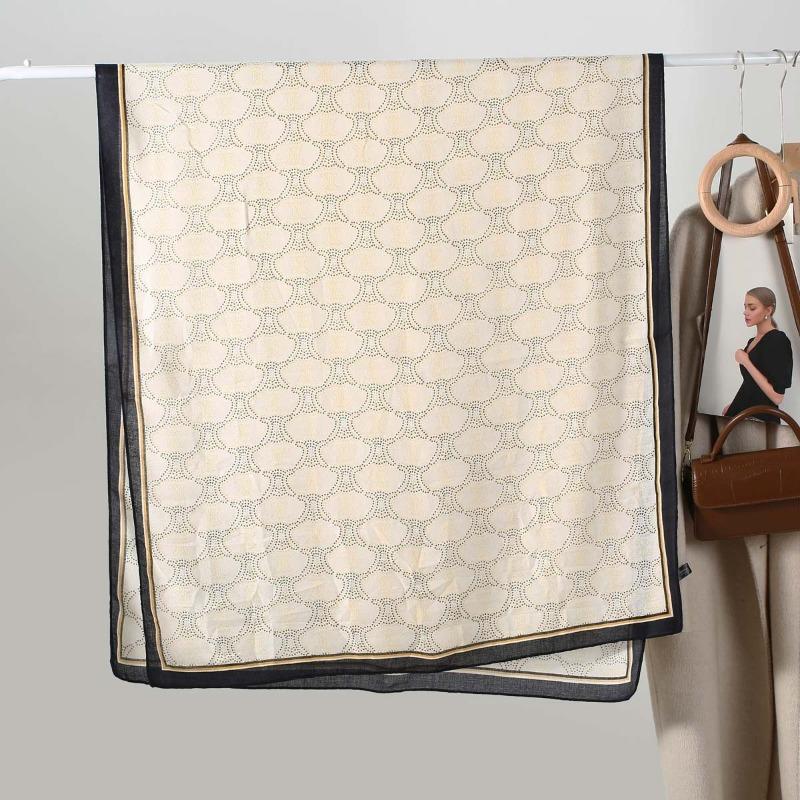 New big-name fashion silk scarf thin cotton and linen feel scarf women's autumn and winter versatile long yarn shawl dual-purpose