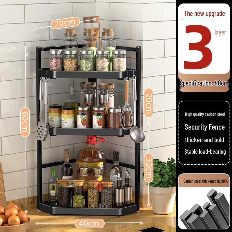 Corner Wall-Mounted Kitchen Spice Rack - No-Drill, Triangle Design for Countertop and Pendant Storage.