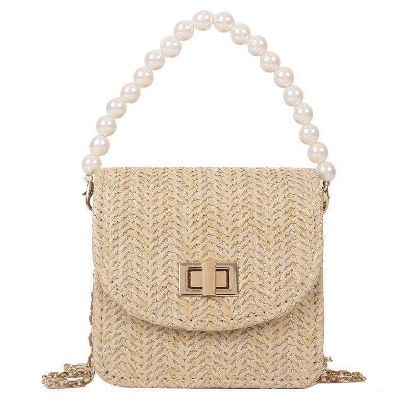 

Straw mini square bag women s 2025 new trendy Korean version fashionable and simple shoulder pearl messenger bag shoulder bag хаки