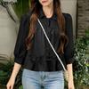 VONDA Summer Women Lapel Neck 3/4 Sleeve Ruffled Casual Blouse Tops