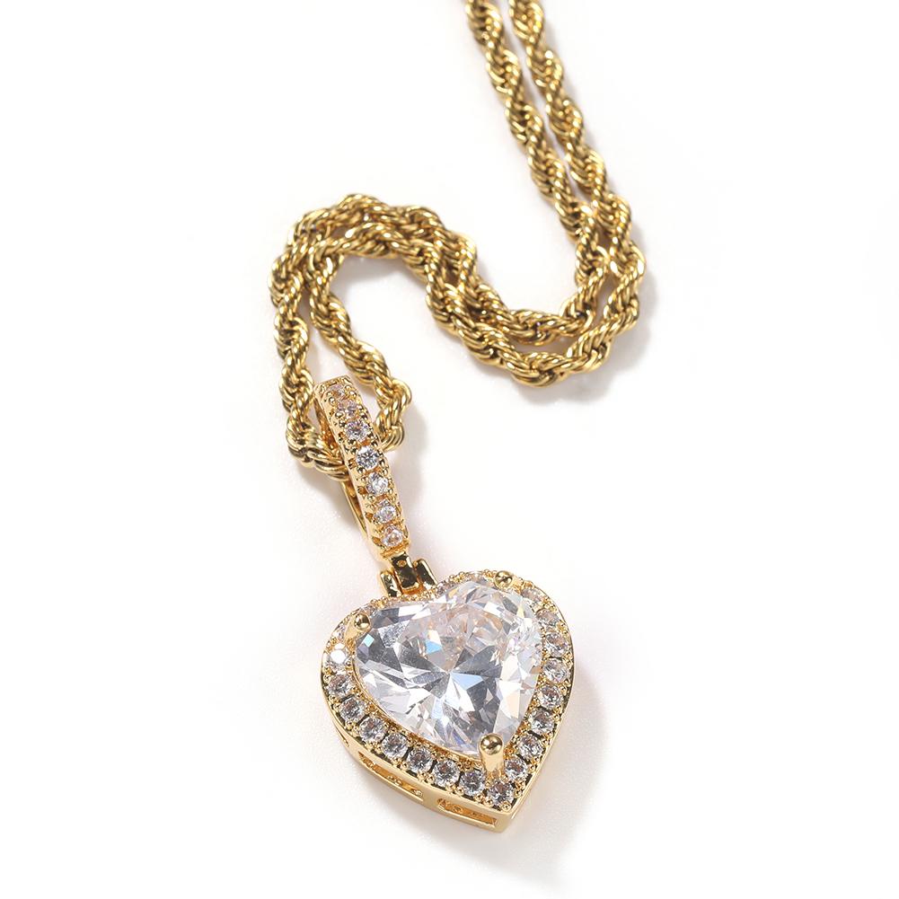 

THE BLING KING Heart Crystal Pendent Necklaces Iced Out Pink Cubic Zirconia Charm Necklace For Women Fashion Hiphop Jewelry Rope chain&16inch золотой