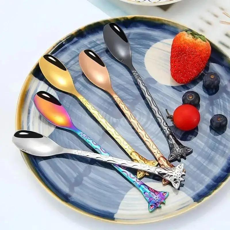 1PC Stainless Steel Coffee Spoon Cartoon Giraffe Shaped Spoon Animal Cake Dessert Fork Spoon Coffee Spoon
