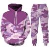 Nuovo Completo Tuta con Cappuccio e Pantaloni da Uomo Camouflage Stampa Felpe con Cappuccio Tute Sportive Casual Abbigliamento alla Moda da Uomo Set da 2pz