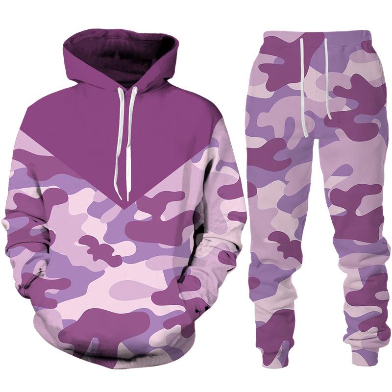 Nuovo Completo Tuta con Cappuccio e Pantaloni da Uomo Camouflage Stampa Felpe con Cappuccio Tute Sportive Casual Abbigliamento alla Moda da Uomo Set da 2pz