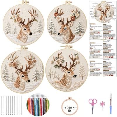 1 Set The Snow Forest Deer DIY Embroidery Kit Includes Tools and Stitch Tutorials Suitable for Beginners, and Is a Fabric Embroidery Material Kit.