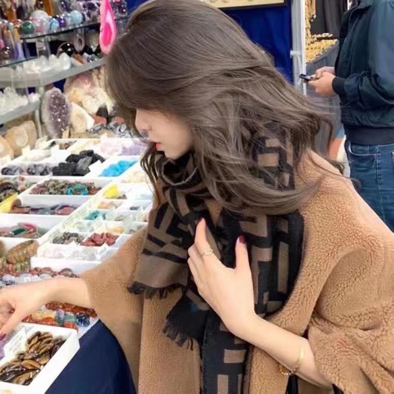 Dámský podzimní a zimní teplý šál s písmenem F, korejský styl, šála z imitace kašmíru