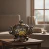 Lidded Copper Scent Burner Peony Motif Mythical Bird Embossed Floral