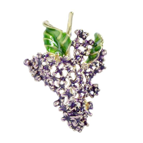 Brooch Pin Lilac Bouquet Design Enamel Purple Rhinestones Zinc Alloy Pin Suit Coat Sweater Dress Accessory 1pc
