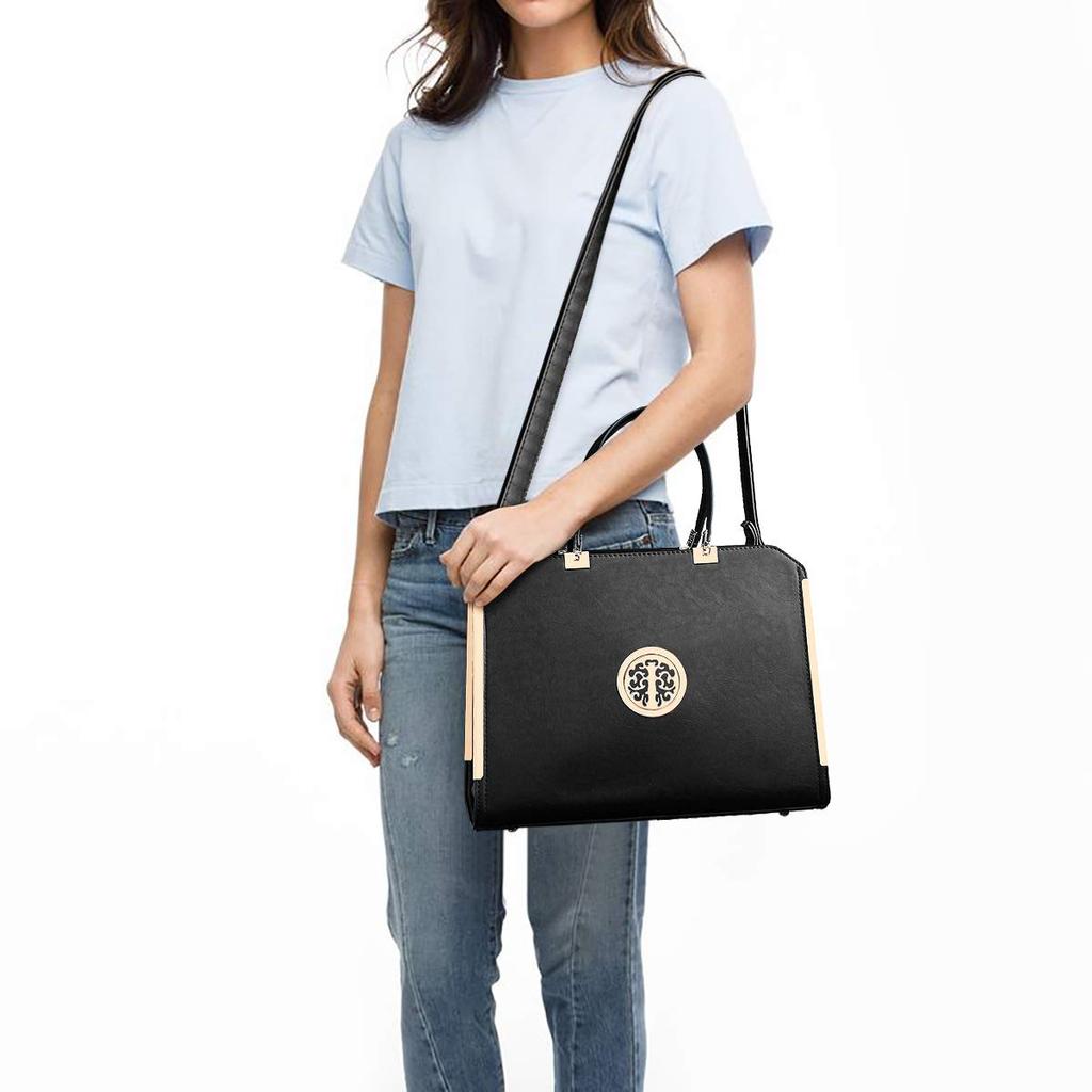 Dasein Handbag Top Handle Satchel Bag Large Shoulder Work Bag Tote with M Women's Wallet, Black,