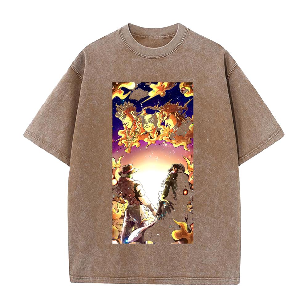 JoJo's Bizarre Adventure Stardust Crusaders Joutarou Joseph Print T-shirt Men Women Cotton Tshirt Retro Washed T Shirt Manga Top