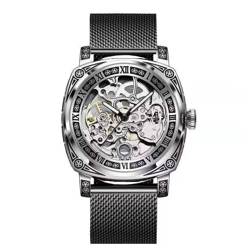 Duke of Lorraine 8837 Herren-Punk-Armbanduhr aus Edelstahl mit Automatikwerk