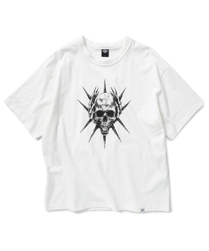 SUPERSUB Spike Skull Crop Short Sleeve T-Shirt - White