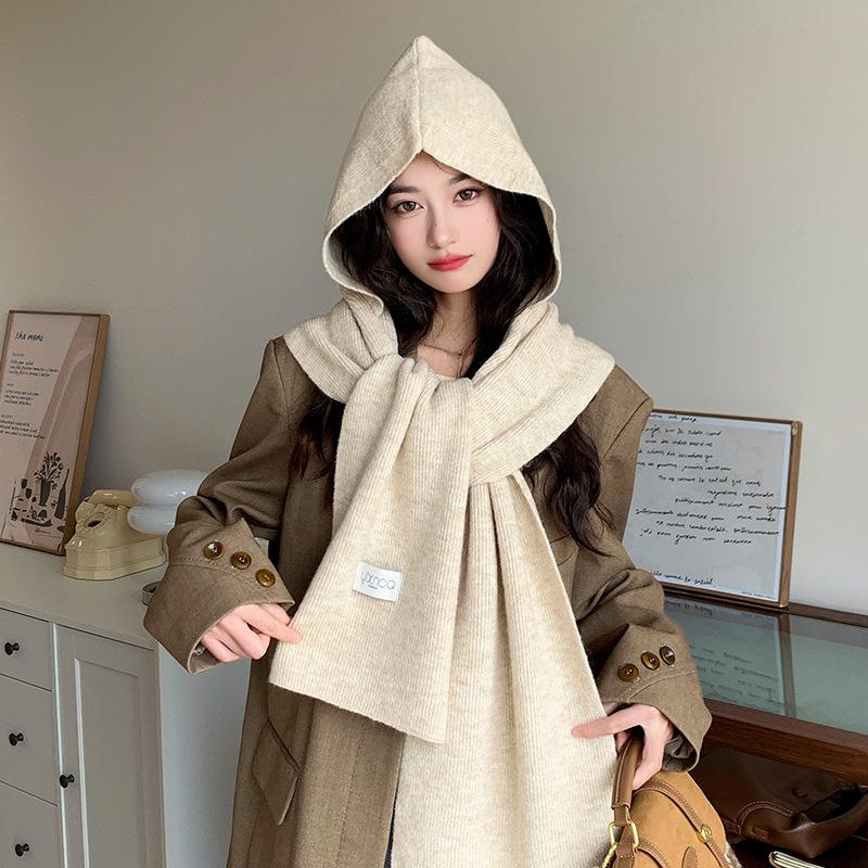 

Женский модный толстый шерстяной вязаный шарф-шаль с капюшоном - универсальная, теплая верхняя одежда на осень и зиму