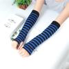 Men Women Winter Warm Long Sleeves Fingerless Gloves, Stripe Hip-Hop Knitted Elbow Mittens, Elastic Outdoor Arm Warmer Mitts