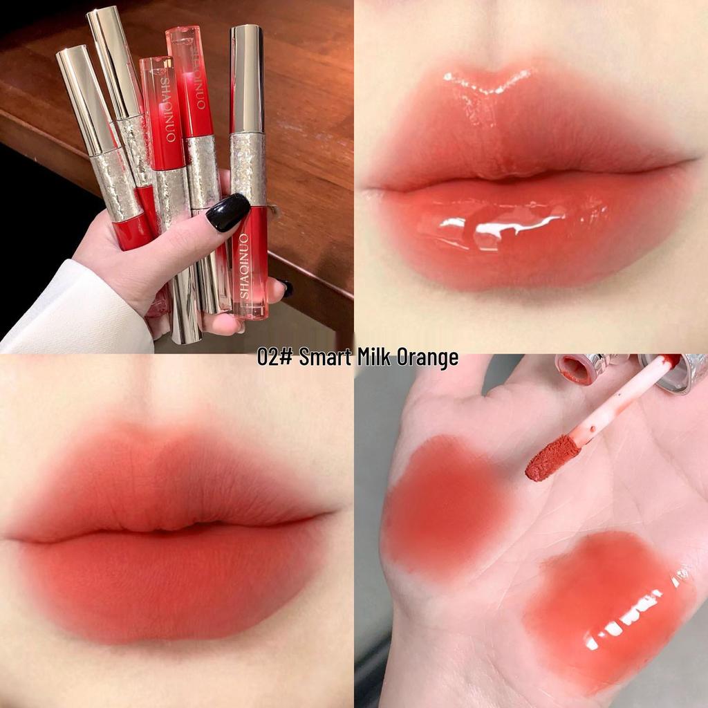 SHAQINUO Shimmering Double-Ended Lip Gloss: Matte Velvet, Mirror Finish, Long-Lasting, Non-Fade, Perfect for Students.