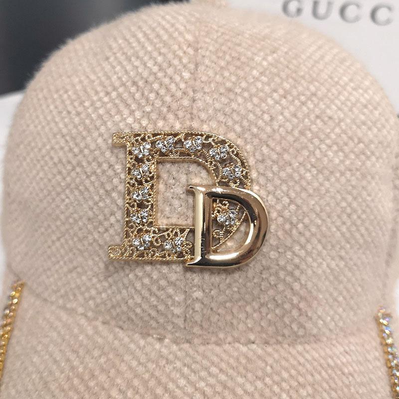 Purchase Rabbit Fur Hat Ins Autumn and Winter D Letter Diamond-encrusted Peaked Cap Showing a Small Warm Plush Baseball Cap
