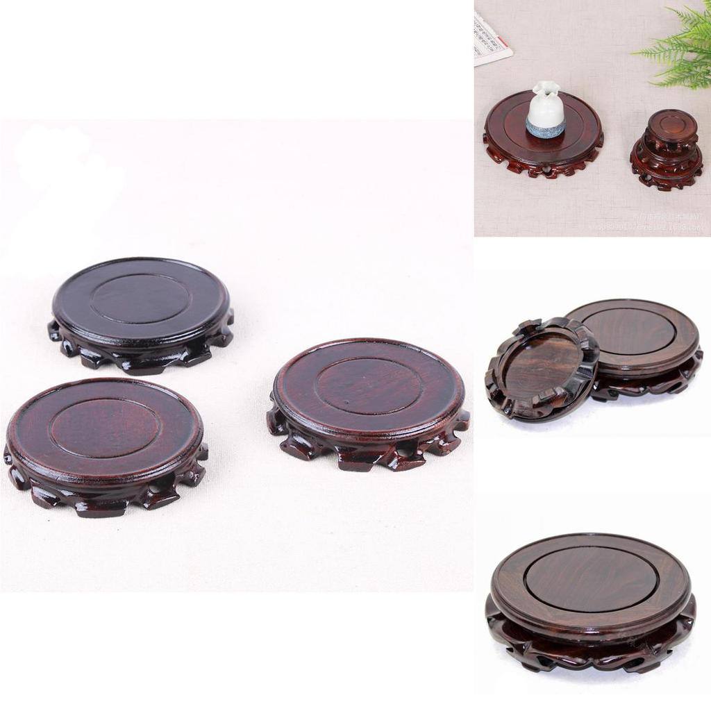 Real Wood Lotus Round Base Black Zelkova Stone Potpourri Vase Buddha Statue Guanyin Base