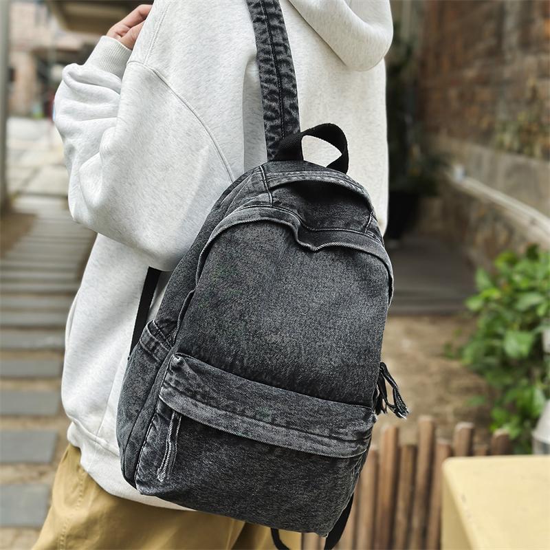 Retro džínový batoh s velkou kapacitou studentská školní taška