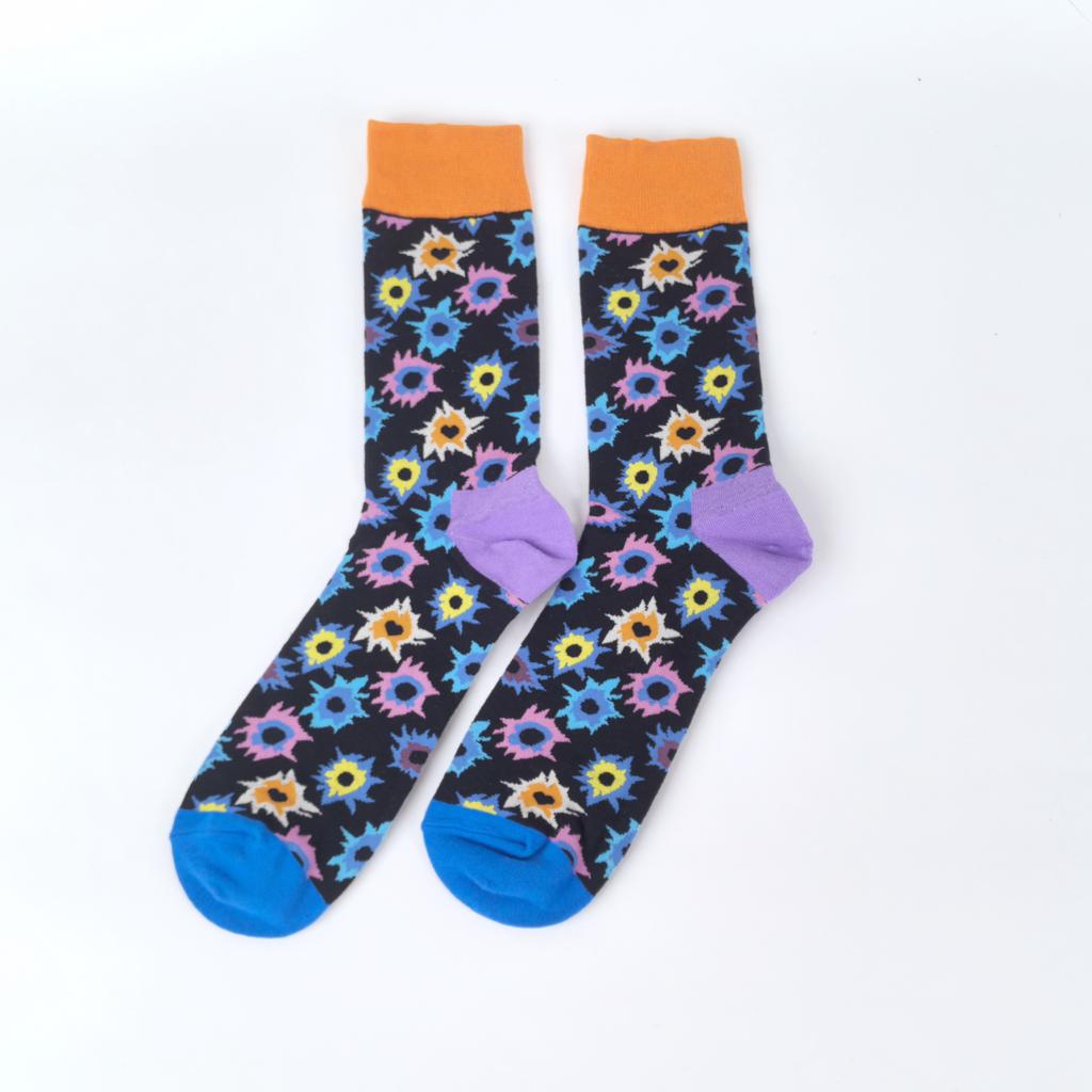 1 Pair of Cotton Blend Fashionable  Mid-calf Socks Spotted Dog Colorful Fireworks Pattern Comfortable Wearing In All Seasons