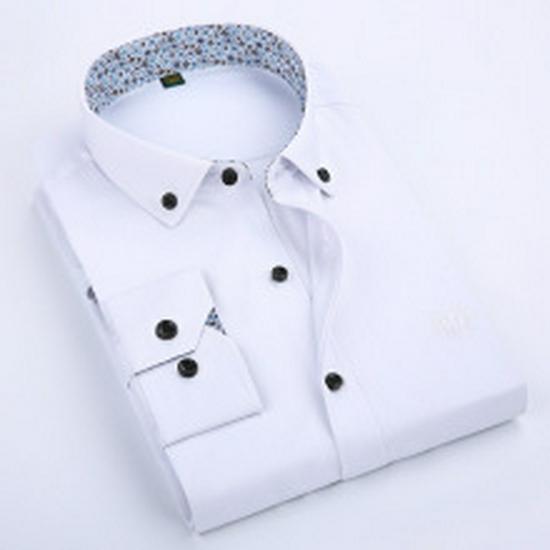 Men's White Long Sleeve Business Shirt - Spring/Autumn Formal Korean Style