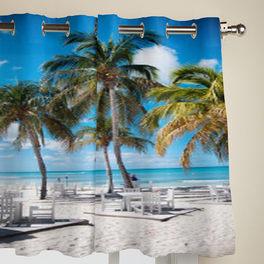 Idyllischer Sommer Outdoor Strand Luxus Fenstervorhang für Wohnzimmer Schlafzimmer Heimdekor Küche für Fenstervorhänge