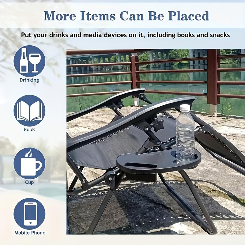 1pc Durable Folding Chair Side Table Attachment, Plastic Beverage and Snack Storage Tray, No Electricity Needed, Black