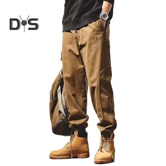 

Осенне-весенние мужские брюки-карго с резинкой на щиколотке, свободные, износостойкие, с завязками на резинке, с карманами, для работы на открытом воздухе XL хаки