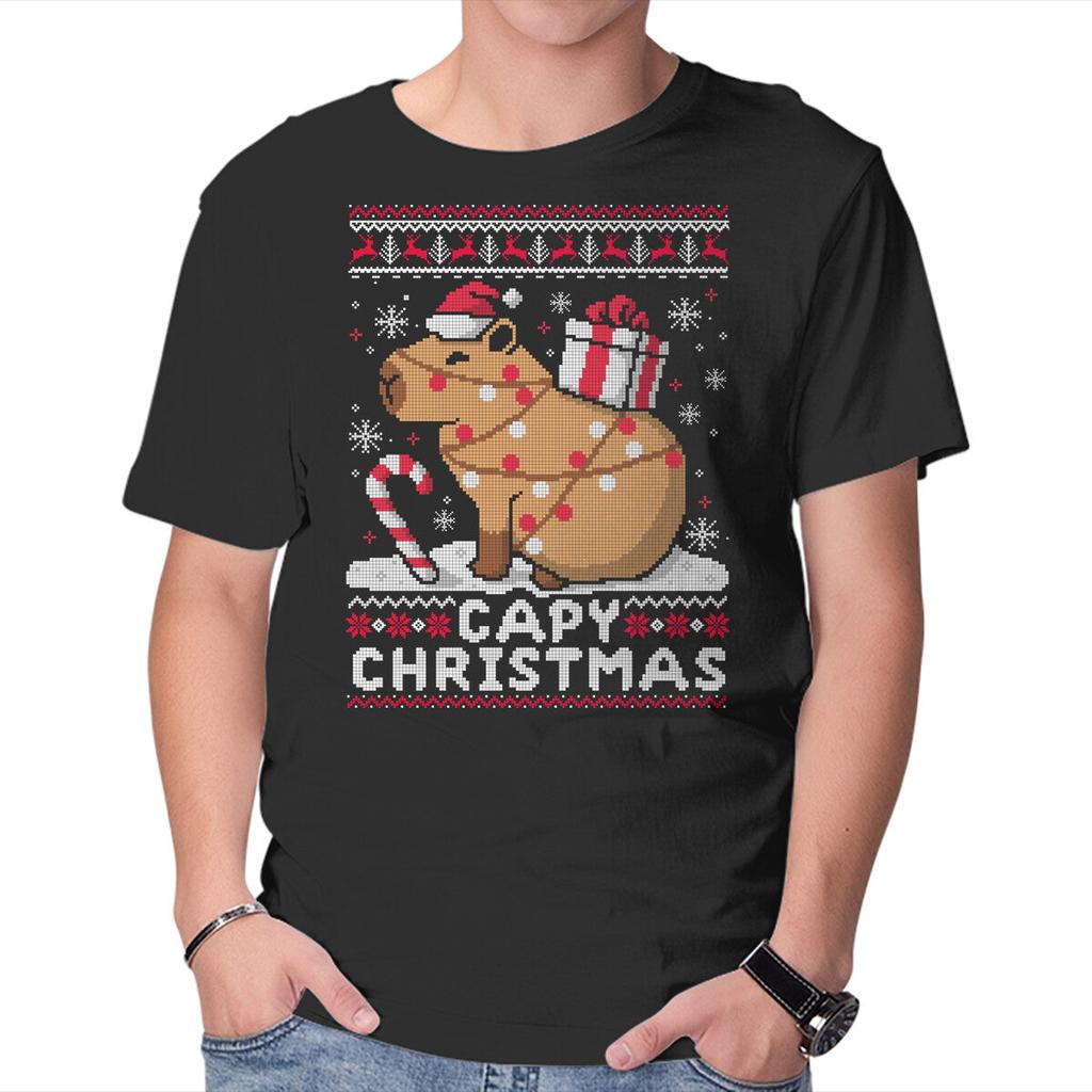 Unisex Crew Neck T-Shirt Capy Christmas Graphic Short Sleeve Casual Tee