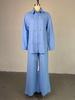 European & American Women's 2025 Summer Two-Piece Set: Sweet Fresh Lapel Beaded Shirt with High Waist Straight Leg Pants.