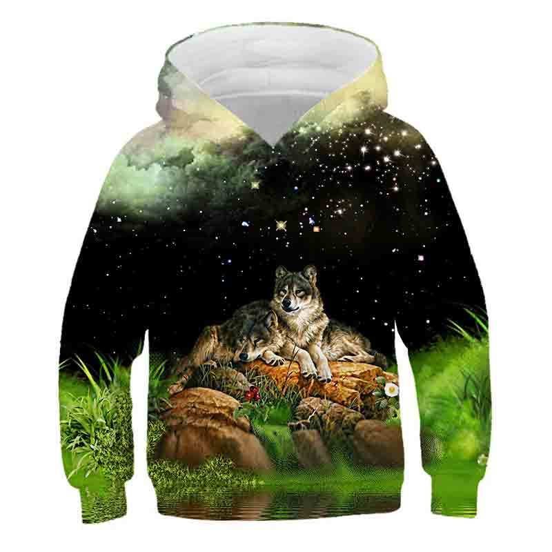 Sudadera con capucha estampada en 3D de lobo nueva 2024 para niños, jersey casual de primavera otoño, chándal para niños, ropa de moda para niños 4-14A, sudaderas Ropa