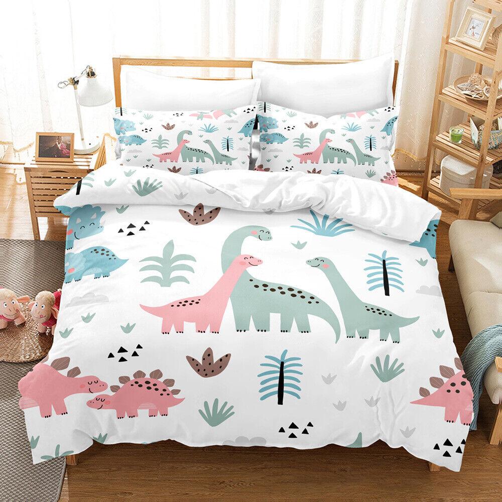 Serie Dinosauri Cartone Animato Copripiumino/Trapunta/Piumino Singolo/Matrimoniale/Queen Set Biancheria da Letto