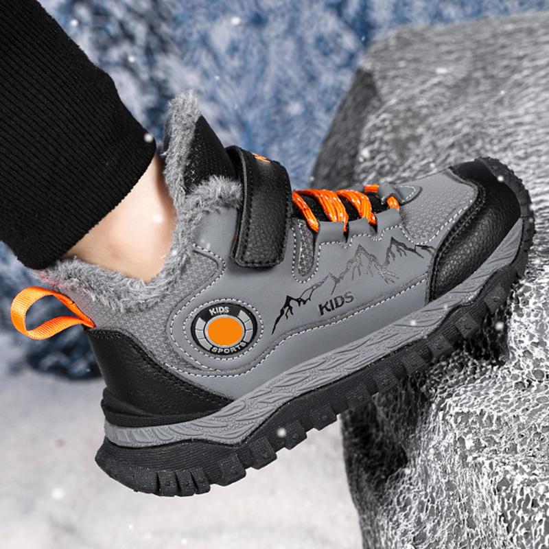 Winter Children's Fashionable Fleece Warm Outdoor High Top Cotton Boots Snow Boots Hiking Cotton Shoes 30-40