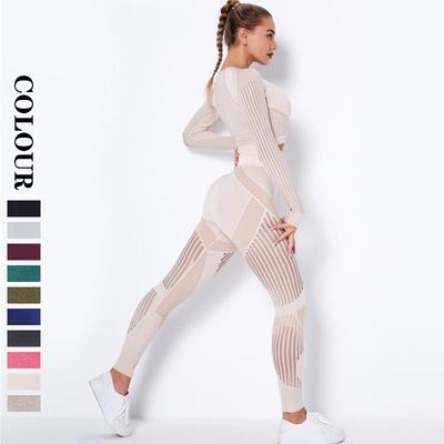 Zestaw do jogi 2 szt. Bezszwowe garnitury Sexy Hollow Mesh Oddychające damskie zestawy gimnastyczne Push Up Suit