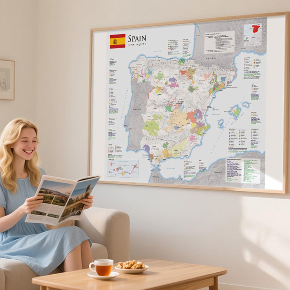 Spanish Map-Spain Map-Wine Distribution Decorative Hanging Picture for Travel,Educational Tool,Photo Shoot Background