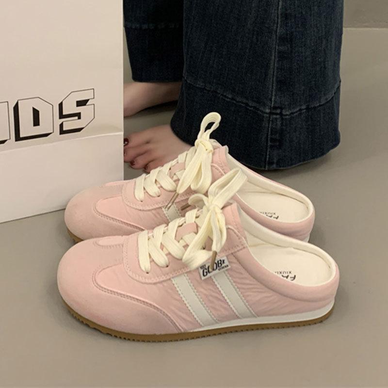 

Baotou half slippers women s summer new color matching flat bottom, light and comfortable, one pedal lazy woman 40 розовый