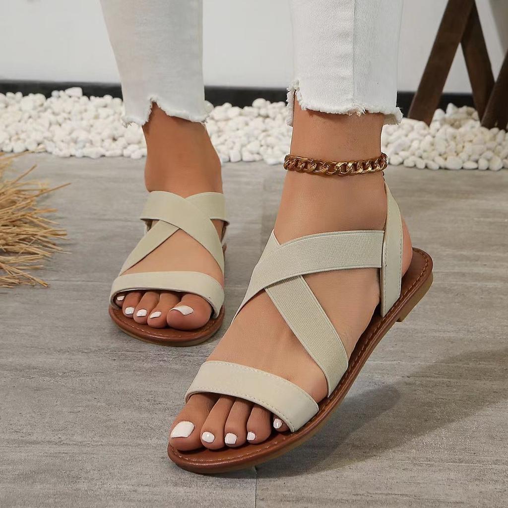 Ladies' Summer Casual and Fashionable Versatile Sandals, Flat Bottomed Fish Mouth Elastic Sandals