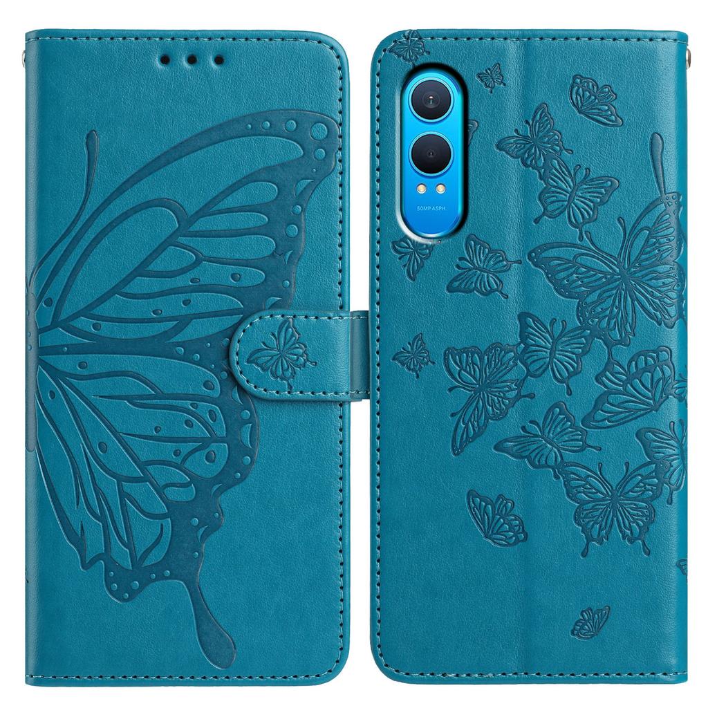 For OnePlus Nord CE4 Lite 5G Case Butterfly Imprinted Wallet Stand PU Leather Flip Phone Cover with Strap