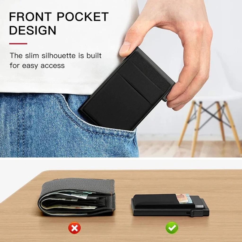 Men's RFID Aluminum Card Holder: In-Stock, Side-Push Design